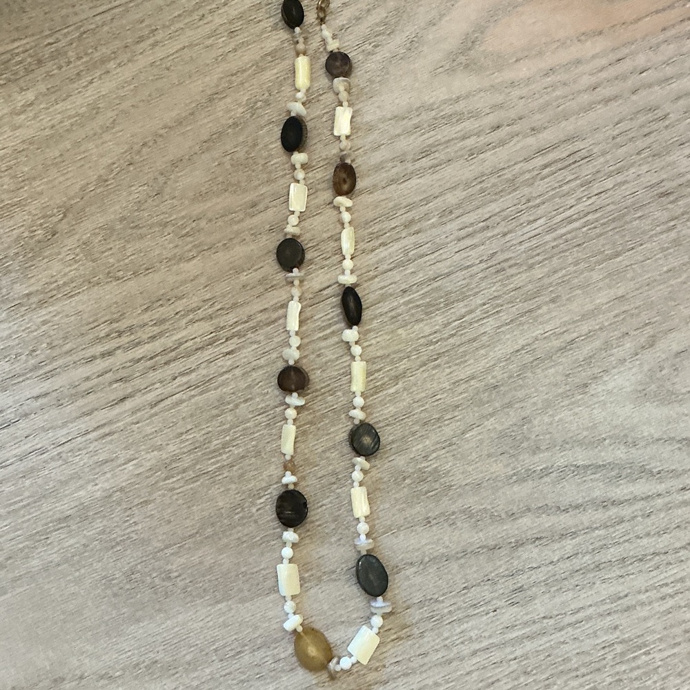 Neutral Double Strand Beaded Necklace – 27” – Earthy Minimalist Style